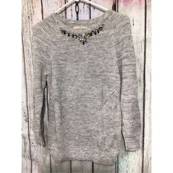 LOFT ~ Size Small Gray Rhinestone Front Sweater 🍁🍂 - Picture 8 of 12